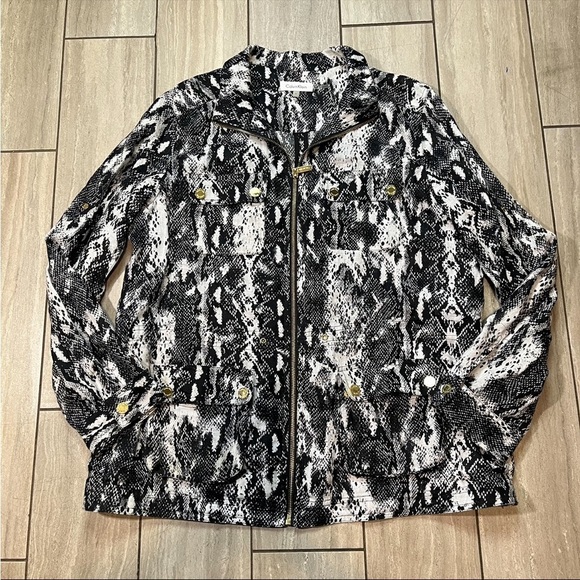 Calvin Klein Womens Black/White Snack Print Full Zip Light Weight Jacket Size L - Picture 1 of 7